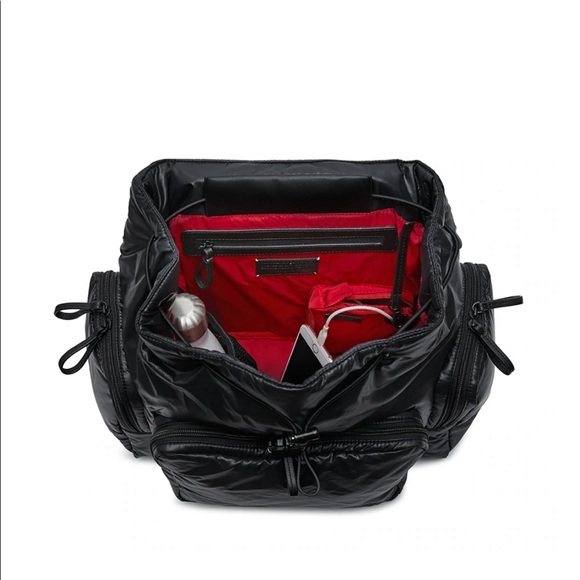 Caraa Black Vegan Faux Leather Drawstring Waterproof Backpack NWT Travel Work - Picture 9 of 10